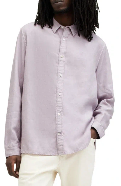 Allsaints Laguna Linen Blend Shirt In Smokey Lilac