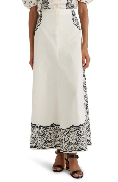 Chloé Border Print Cotton Maxi Skirt In Black/ Off White