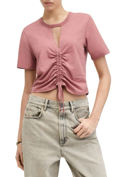 Allsaints Gigi Drawcord Centre Cropped T-shirt In Ash Rose Pink