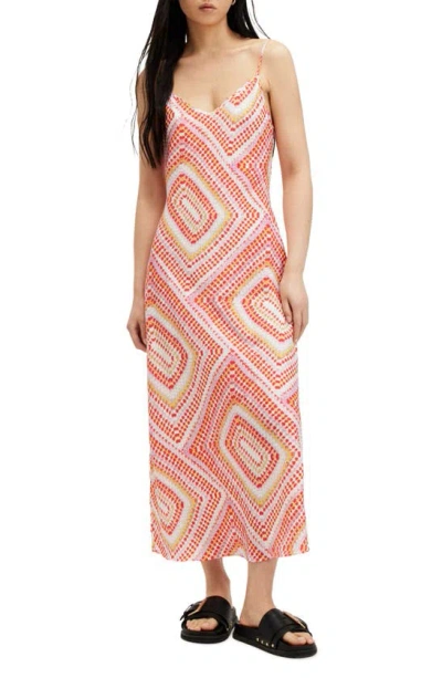 Allsaints Bryony Luisa Print Midi Slip Dress In Blood Orange