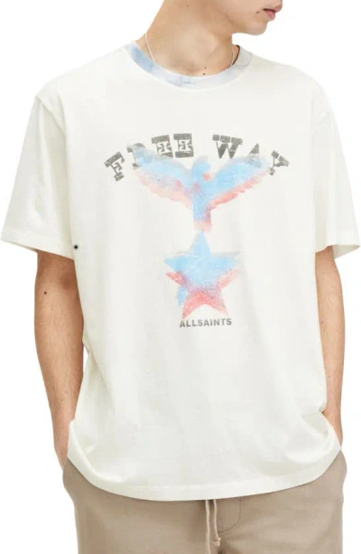 Allsaints Mens Cala White Indy Graphic-print Relaxed-fit Organic-cotton T-shirt