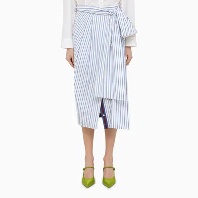 Dries Van Noten White Striped Blue Cotton Midi Skirt
