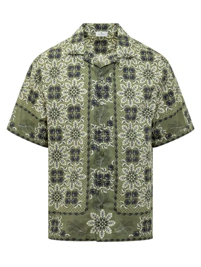 Etro Floral-print Cotton Shirt In Green