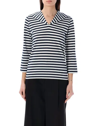 Comme Des Garcons Girl Sailor-collar Striped T-shirt In Navy White