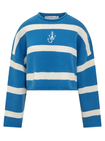 Jw Anderson Cropped Anchor Jumper In Blue/white