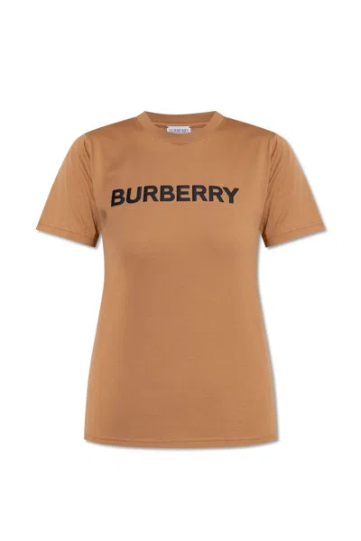 Burberry Logo Printed Crewneck T In Brown