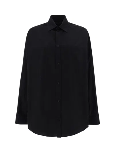 Balenciaga Cocoon Cotton Poplin Shirt In Black