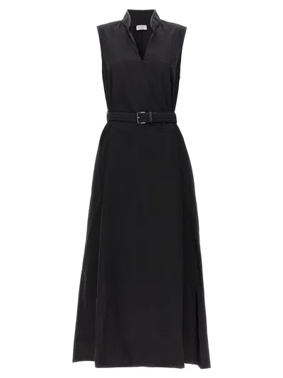 Brunello Cucinelli Long Belted Dress In Black