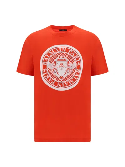 Balmain T-shirt In Mef Rouge/blanc