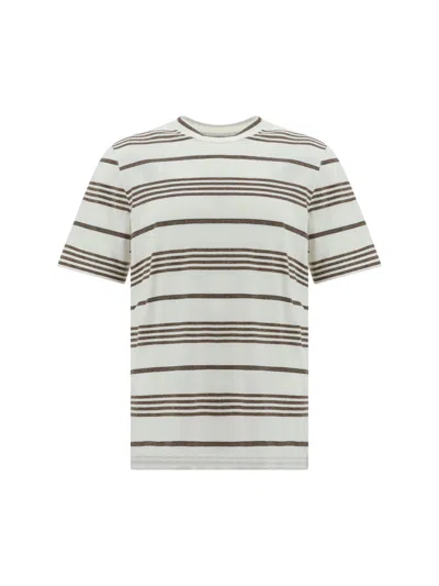 Brunello Cucinelli T-shirt In Off White/sigaro/grigio