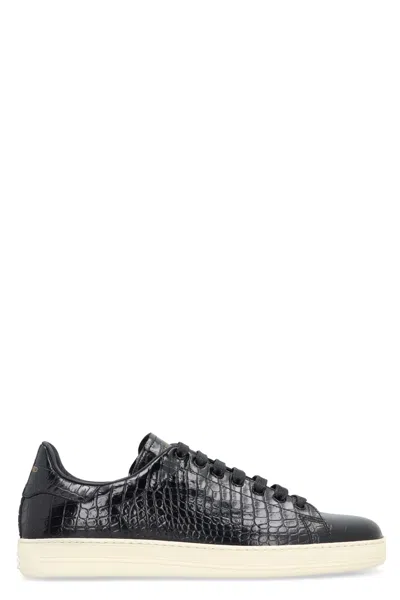 Tom Ford Warwick Leather Low-top Sneakers In Black