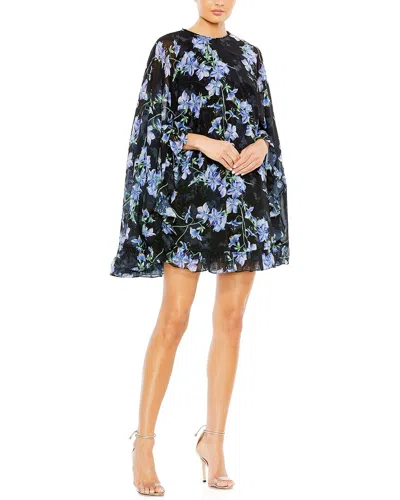 Mac Duggal Floral Print High Neck Ruffle Hem Cape Mini Dress In Multi