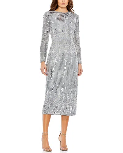 Mac Duggal Embellished Long Sleeve High Neck Column Dress In Silver