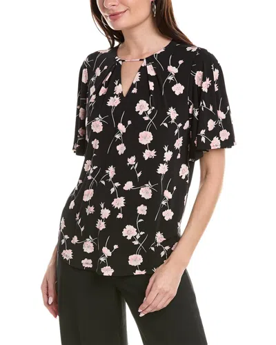 Anne Klein Plus Size Floral-print Bell-sleeve Top In Black