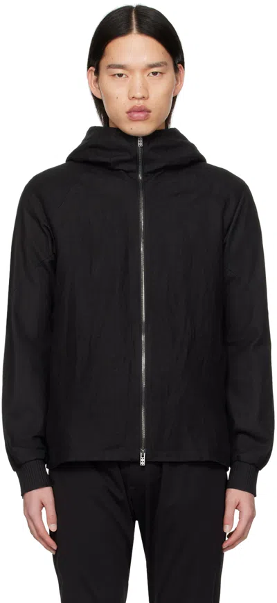Devoa Black Hooded Leather Jacket
