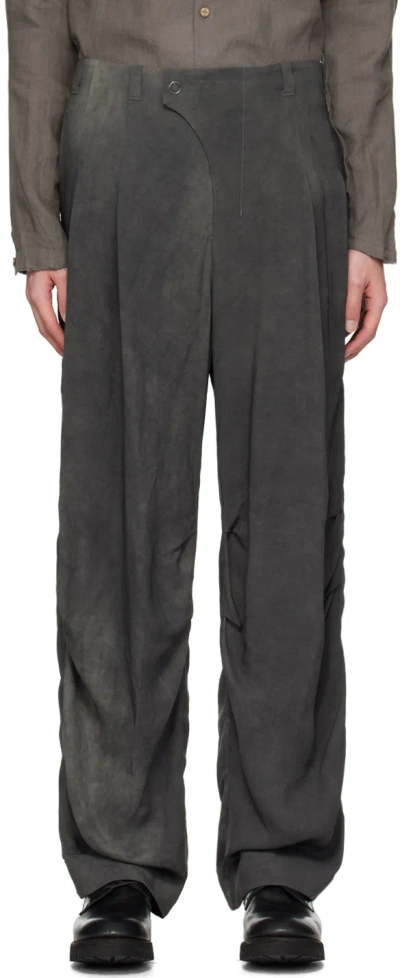 Devoa Grey Twist Trousers In Charcoal