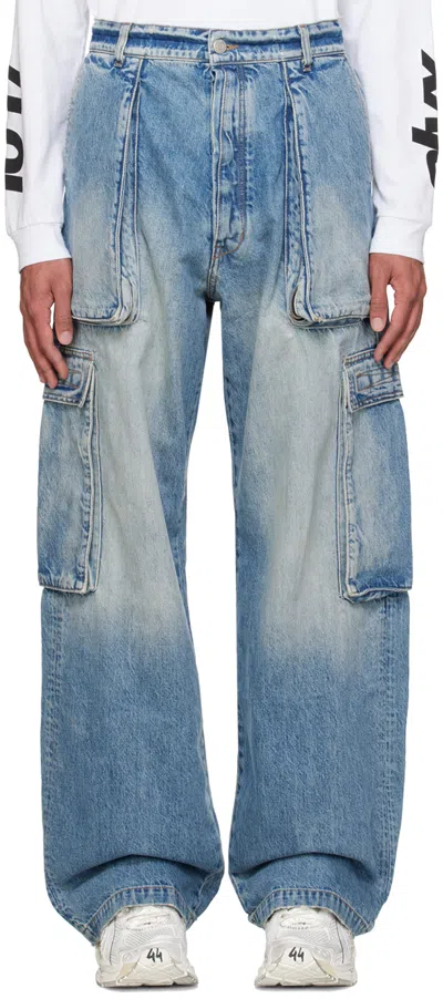 B1archive Blue Wide-leg Denim Cargo Pants In #a0002-4 Vintage