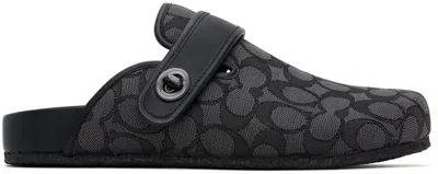 Coach Black & Gray Signature Jacquard Clogs In Charcoal/black