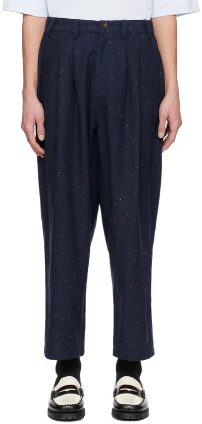 Metalwood Studio Navy Speckled Trousers In Nvy Navy
