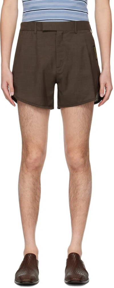 Martine Rose Brown Zip-fly Shorts In Brown Houndstooth