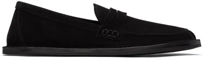 The Row Black Cary Suede Loafers In Blk Black