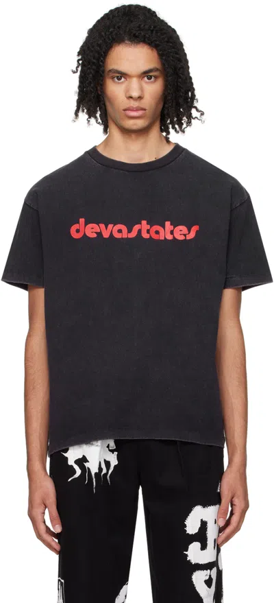 Deva States Black Print T-shirt In Washed Black