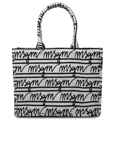 Msgm Logos Tote Bag In Beige