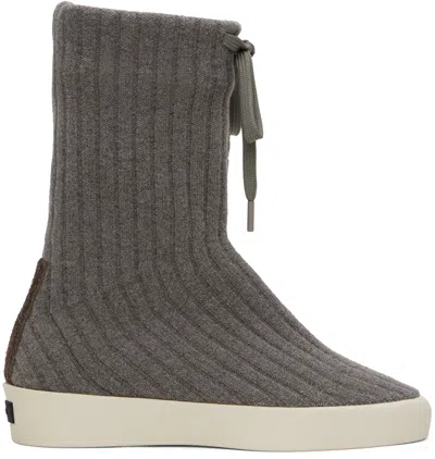Fear Of God Grey Moc Knit High Trainers In Taupe