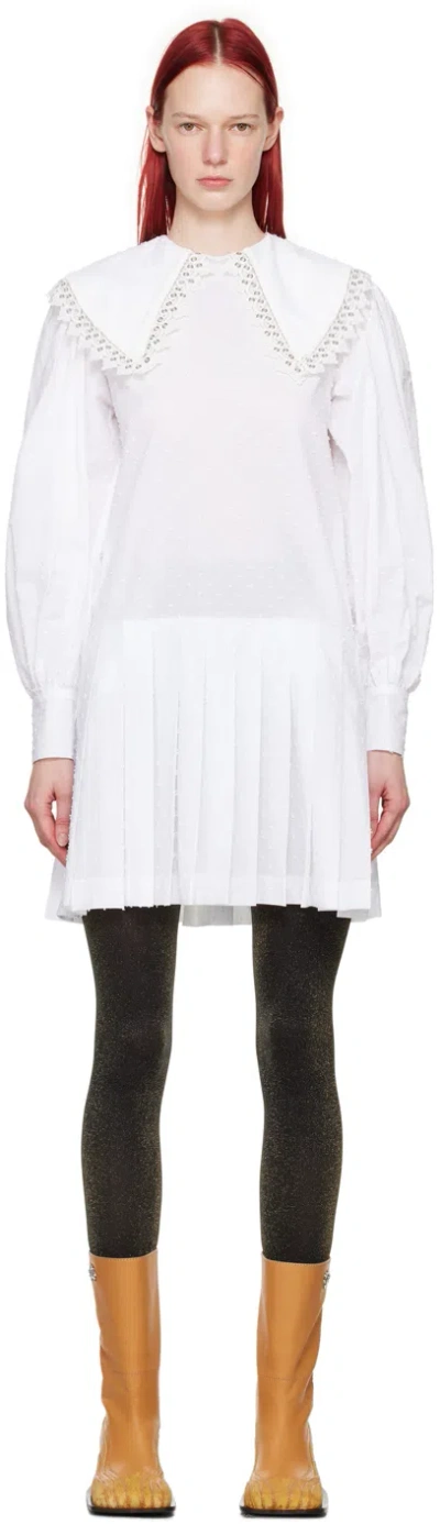 Charles Jeffrey Loverboy White Babydoll Minidress In Fluffy Dots Shirting