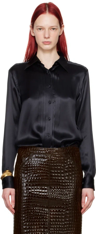 Tom Ford Silk Shirt With Pleated Detail In Lb999 Black