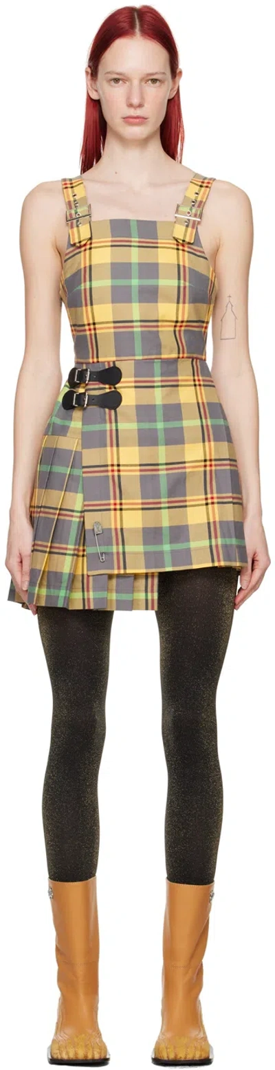 Charles Jeffrey Loverboy Yellow Kilt Minidress In Carolean Tartan