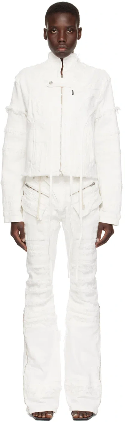 Ottolinger White Cropped Denim Jacket In Shredded White