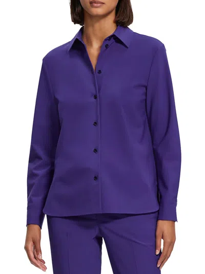 Theory Womens Collared Button Sleeve Button-down Top In Purple