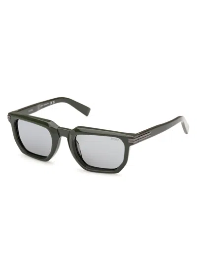 Zegna Men's 54mm Rectangular Sunglasses In Dark Green Light Smoke