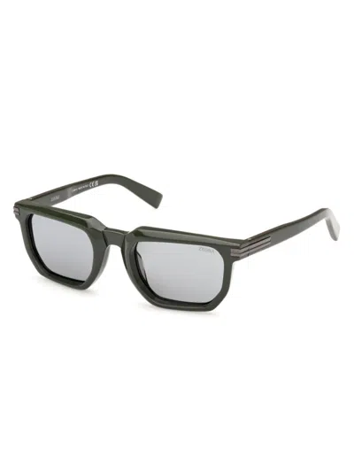Zegna Men's 54mm Rectangular Sunglasses In Shiny Dark Green/smoke