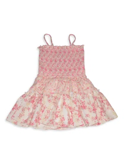 Flowers By Zoe Girl's Floral Smocked Dress In Eyelet