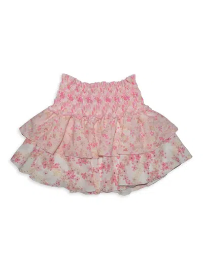 Flowers By Zoe Kids' Girl's Floral Eyelet Tiered Skirt In Pink