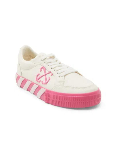 Off-white Kids' Vulcanized Cotton Lace-up Sneakers In 화이트,자홍색