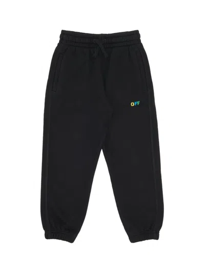 Off-white Kids' Diagonal Stripe-print Cotton Track Pants In Black