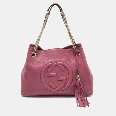 Pre-owned Gucci Pink Pebbled Leather Medium Soho Chain Tote