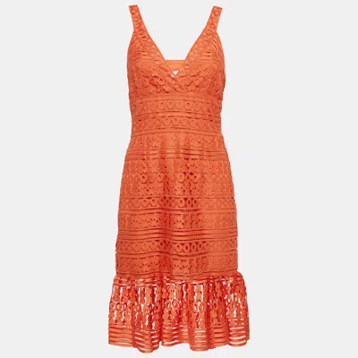 Pre-owned Diane Von Furstenberg Orange Guipure Lace Tiana Midi Dress M