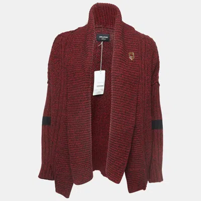 Pre-owned Zadig & Voltaire Burgundy Wool Knit Open Front Cardigan Xs/s