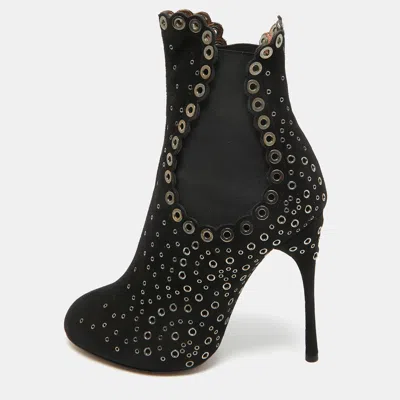Pre-owned Alaïa Black Suede Studded Ankle Boots Size 38