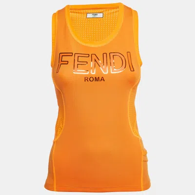 Pre-owned Fendi Orange Logo-print Nylon Performance Tank Top S