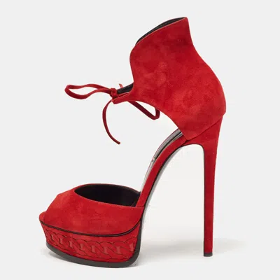 Pre-owned Casadei Red Suede Ankle Strap Platform Sandals Size 40