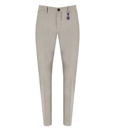 Manuel Ritz Beige Light Blue Striped Trousers In Hell Blau