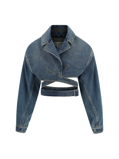 Alaïa Denim Jacket In Bleu Vintage