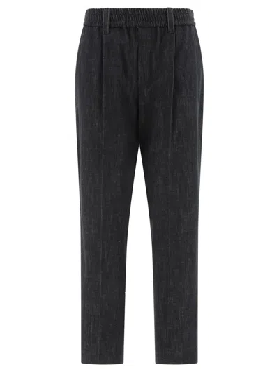 Brunello Cucinelli Trousers With Shiny Loop Details In Black