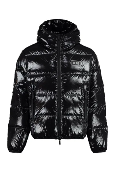 Dsquared2 Kaban Hooded Nylon Down Jacket In Black