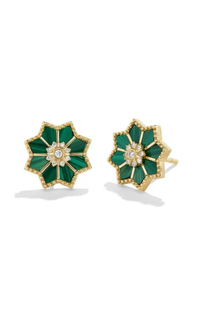Orly Marcel Women's Fez 18k Yellow Gold, Malachite & 0.07 Tcw Diamond Stud Earrings In Green